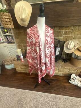 Chico's Floral Jacquard Ruana in Rust Red
